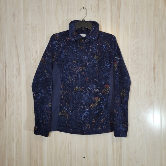 Columbia Navy Patterned Fleece Quarter-Zip Jacket Sz Lg - Picture 2 of 5